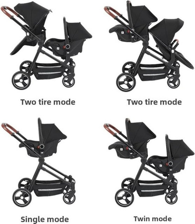 Warm House 3in1 Zwillingen Kinderwagen mit Autositz, faltbarer Doppelkinderwagen in Beige
