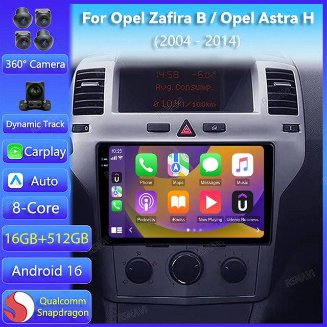 RSNAVI Android 16 Autoradio mit CarPlay und GPS-Navigation für Opel Zafira B (2005 - 2014) und Opel Astra H (2004 - 2014), 2Din Stereo Videoplayer, Schwarz - Bild 1