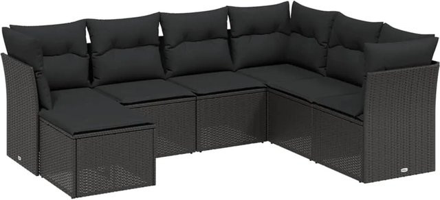 vidaXL 7-tlg. Garten-Sofagarnitur aus Poly-Rattan in Schwarz mit Kissen und Stauraum - Bild 1