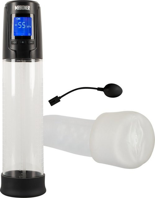 Mr. Boner Automatic Masturbation Pump mit Vibro-Vagina-Sleeve in Schwarz und Transparent - Bild 1
