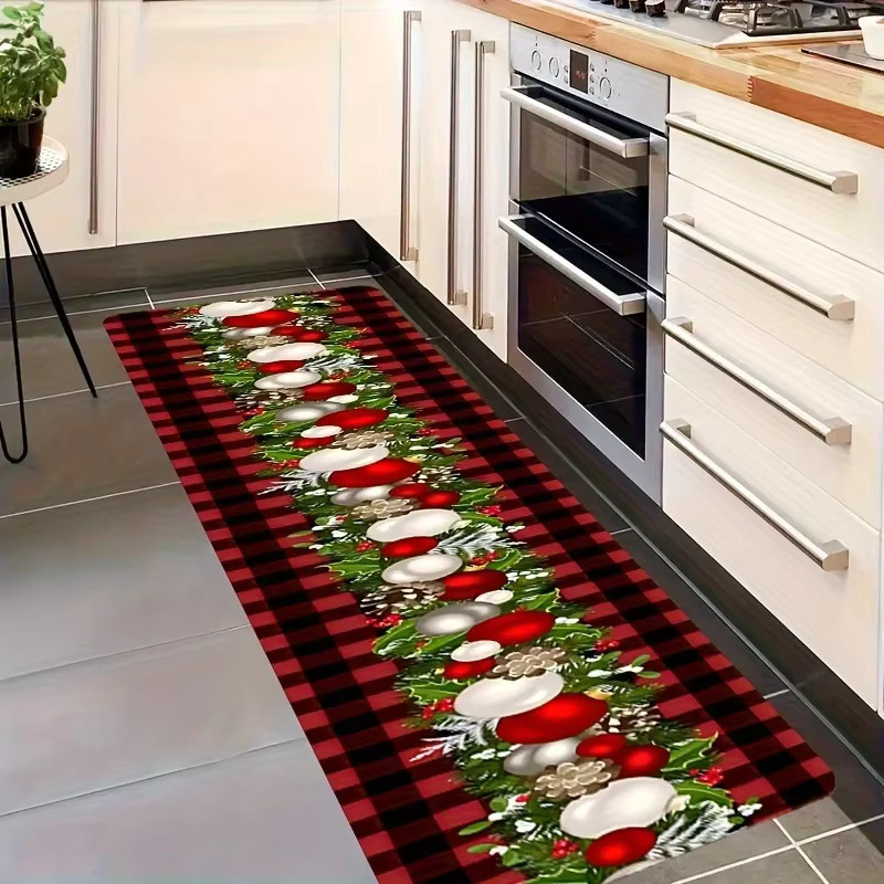 VIKAMA Weihnachts-Teppich aus Flanell in Rot für Flur, Küche, Schlafzimmer und Wohnzimmer, B/T: 120 x 40 cm - Bild 4