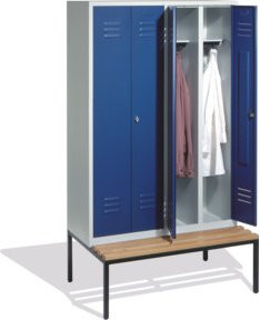 C+P Doppelspind Classic Garderobenschrank mit Sitzbank, 4 Abteile, Front Enzianblau, Korpus Lichtgrau, H: 209 cm, B: 119 cm, T: 50/81,5 cm - Bild 1