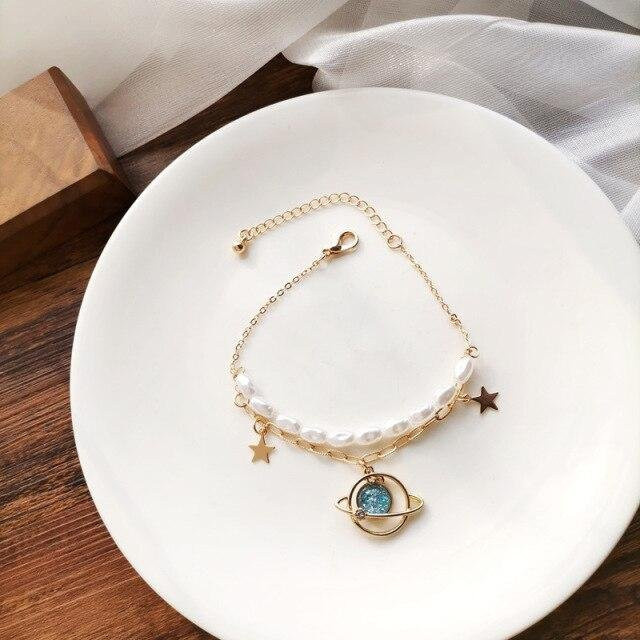 Doppellagiges Quastenarmband, Perle, Weiß, Damen, Zinklegierung - Bild 1