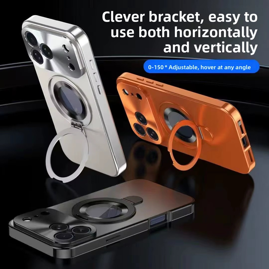 Apple Handyhülle mit magnetischer Halterung und Metallrahmen für iPhone 15, 16 Pro Max, 17 und 18 in Silber - Bild 2