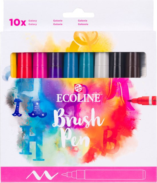 Ecoline Brush Pen Set Galaxie mit 10 farbigen Tinten-Stiften in Rot, Pink, Lila, Blau, Schwarz und Multicolour - Bild 1
