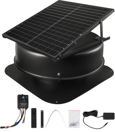 VEVOR Solar Dachlüfter mit Thermostat und Fernbedienung, 50W Smart Dachventilator mit Rauchsensor und 3000 CFM Luftstrom, Schwarz - Bild 1