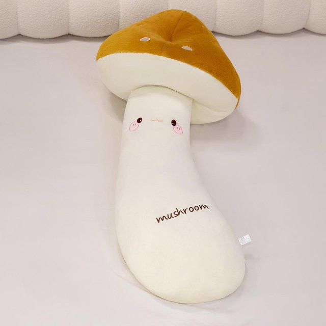 Binchi Fitness Cartoon-Pilz Stofftier-Kissen, langes Plüsch-Kissen mit Streifenmuster in Braun und Weiß, Länge: 70 cm - Bild 1