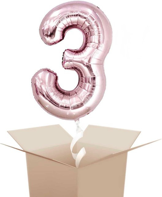 Rico Design Folienballon mit Helium Zahl 3 in Rosa, Höhe: 86 cm - Bild 1