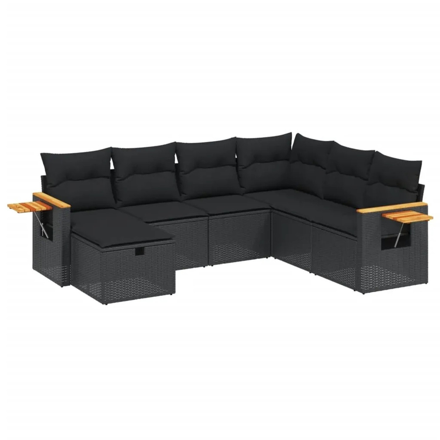 vidaXL 7-tlg Garten-Sofagarnitur aus Poly-Rattan mit Kissen in Schwarz - Bild 2