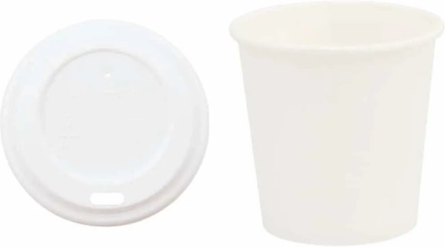 DELUKE Einweg Pappbecher mit Deckel Weiß, 100 Stück, 100 ml Getränkebecher aus Pappe für Kaffee und Tee - Bild 1
