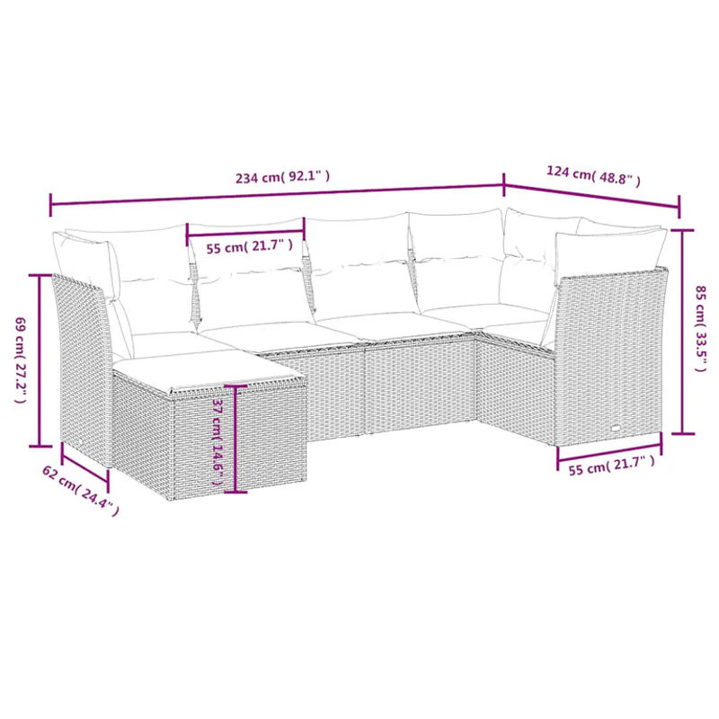 vidaXL 6-tlg Garten-Sofagarnitur in L-Form aus schwarzem Poly-Rattan mit Sitzkissen und Rückenkissen - Bild 4