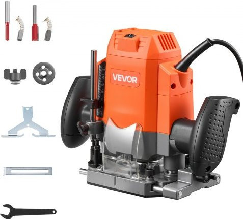VEVOR Oberfräse mit 1200 W Leistung, Drehzahlregelung und Tauchbasis in Orange, Kantenfräse mit Staubabsaugung und Parallelanschlag für Holzbearbeitung - Bild 1