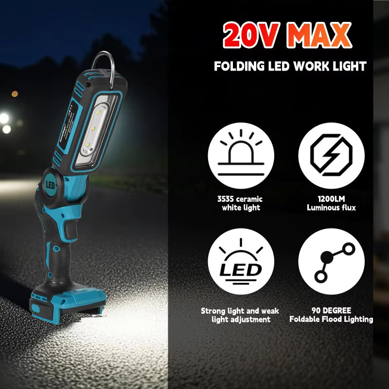 Tragbares kabelloses LED-Handflutlicht in Weiß für Makita, DeWalt und Milwaukee 18/20 V Lithium-Akkus zur Campingbeleuchtung - Bild 2