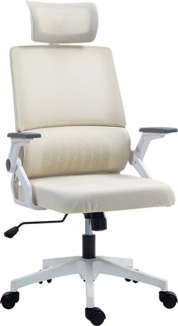 Vinsetto Computerstuhl mit Kopfstütze und Armlehnen in Beige, B/T/H: 61 x 60 x 104,5-121,5 cm - Bild 1