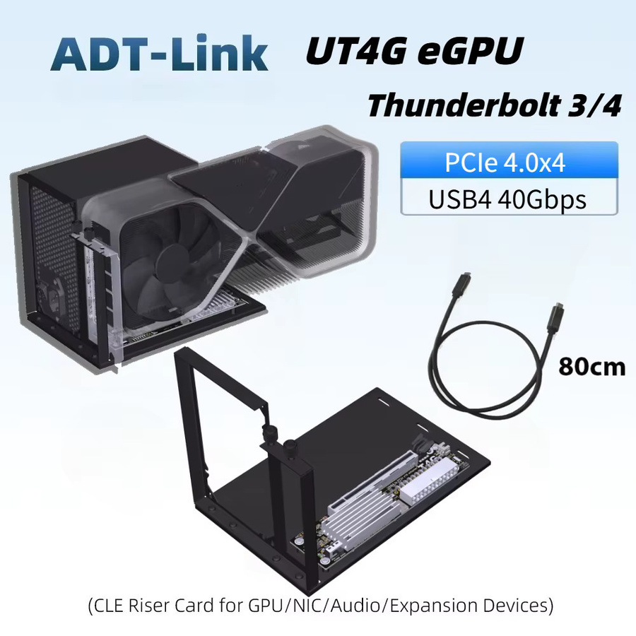 ADT-Link UT4G USB4 zu PCIe 4.0 x4 eGPU-Adapter für Thunderbolt 3/4, Schwarz - Bild 2