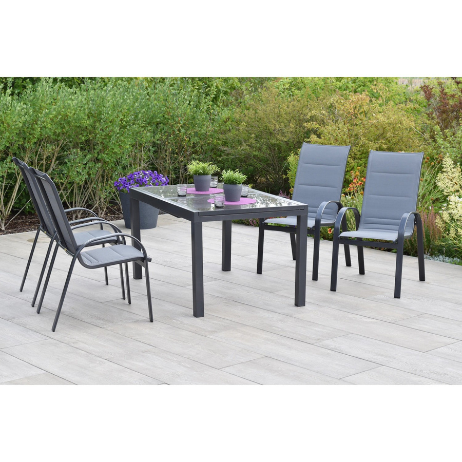 Merxx Gartenmöbelset Amalfi 5-teilig aus Aluminium und Textil in Grau mit ausziehbarem Tisch und stapelbaren Sesseln, Tisch B: 140 cm bis 200 cm, T: 90 cm, H: 76 cm - Bild 2