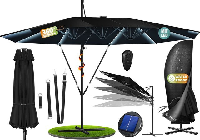 KESSER Doppelsonnenschirm Ampelschirm aus Aluminium mit Kurbel und Ständer, B/H: 460 x 270 cm, wasserabweisend, neigbar und 360 Grad drehbar - Bild 1