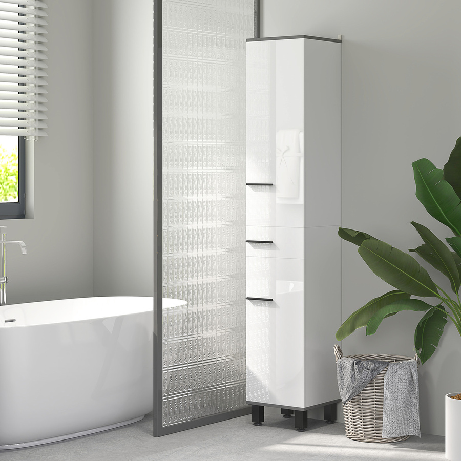 Aosom HOMCOM Badezimmerschrank Modern in Weiß mit Schublade und verstellbaren Regalen, B/T/H: 34 x 32 x 190 cm - Bild 2