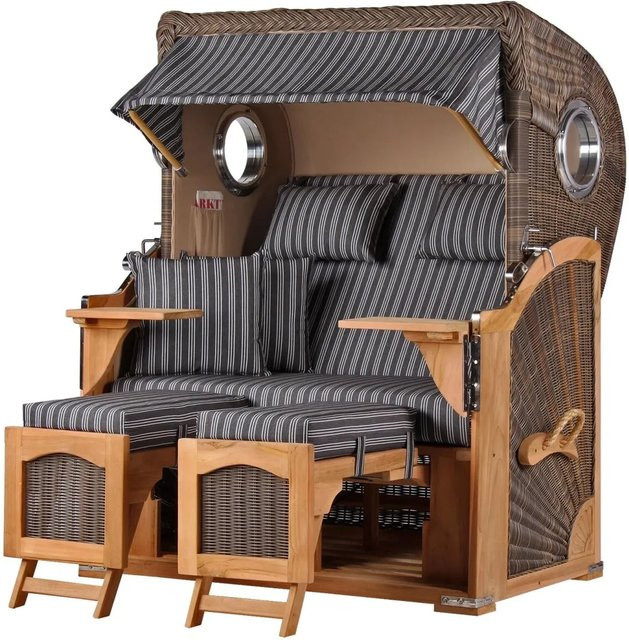 bene,iving Strandkorb Komplettset Ammersee Modell 500 aus Teakholz und PE-Rattan in Grau - Bild 1