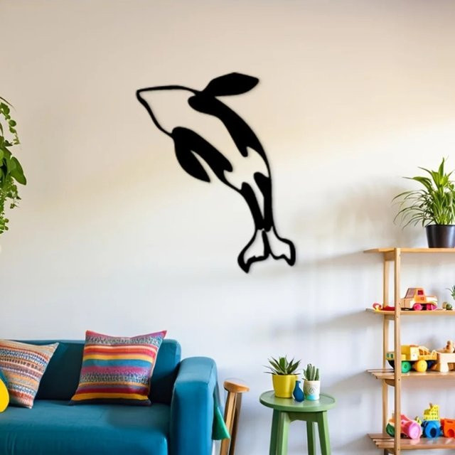 Moderne Orca Wandkunst aus Metall von CIFBUY in Schwarz als Aluminiumschild für Innen und Außen - Bild 1