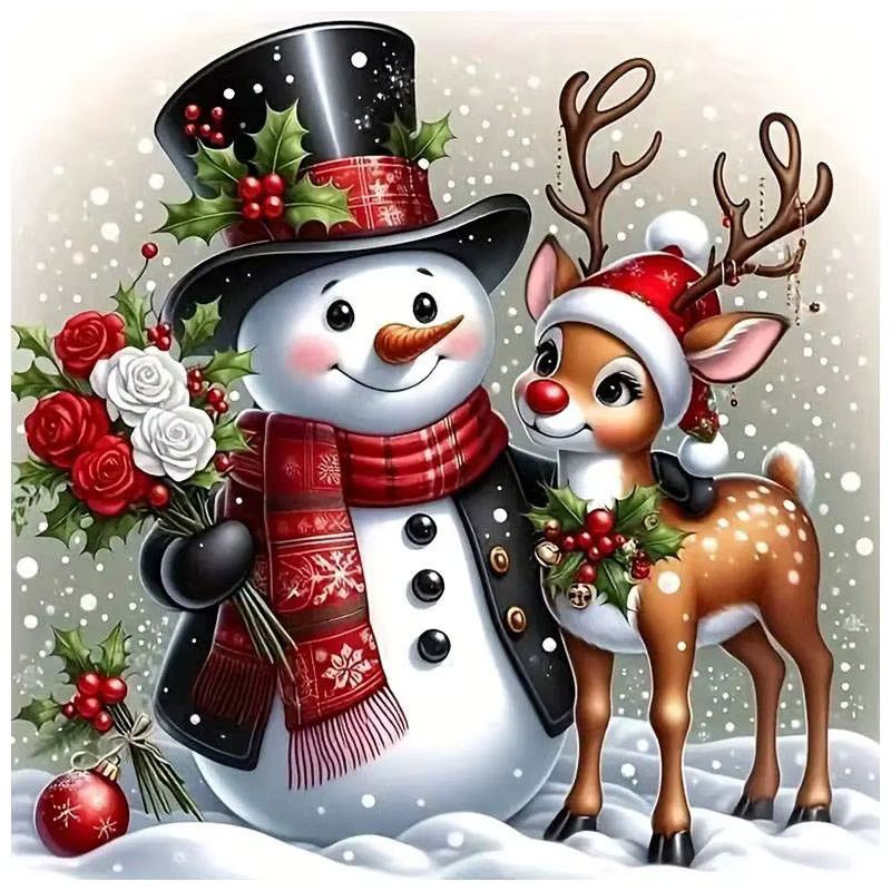 HUACAN Diamant-Malerei Weihnachten mit Schneemann und Rentier, 5D-DIY Mosaik-Kunstwerk mit Full Round Steinen auf Leinwand - Bild 5