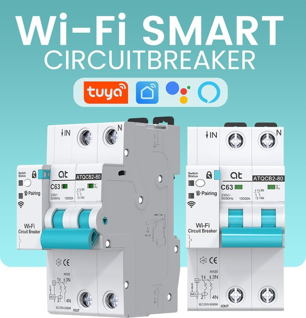 Tuya Smart MCB WLAN-Leistungsschalter mit Messfunktion und Timer, Farbe: Weiß - Bild 1