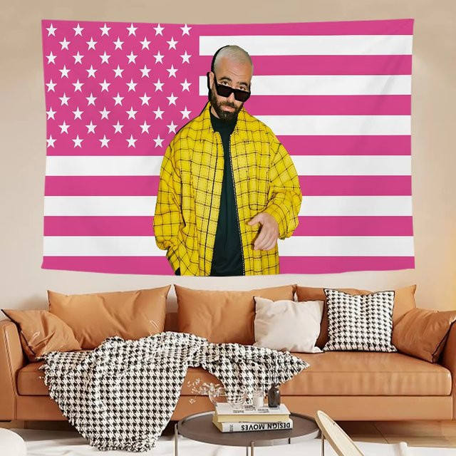 Omar Adam Amerikanische Flagge Wandteppich mit Sternen und Streifen in Pink, B/H: 60 x 40 cm - Bild 1