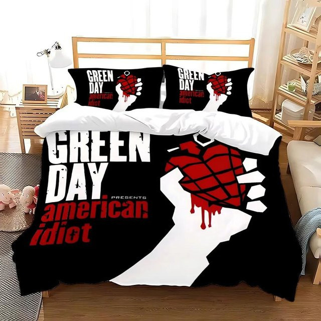 Green Day American Idiot Bettwäsche Set aus Mikrofaser in Schwarz, 3-teilig, B/H: 200 x 200 cm - Bild 1