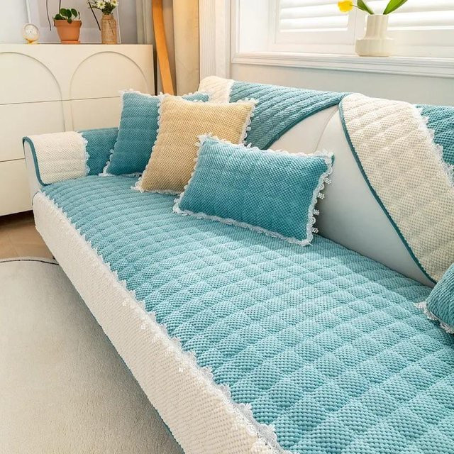 Rutschfester Plüsch Sofabezug in Weiß für Chaiselongue und Couch, modern und weich, Breite: 70 cm - Bild 1