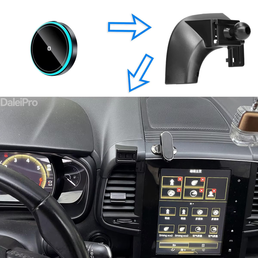 DaleiPro Magnetische Handyhalterung mit kabellosem Ladegerät und automatischer Klemmung für Renault Koleos 2017-2023 und Samsung QM6, Schwarz - Bild 2