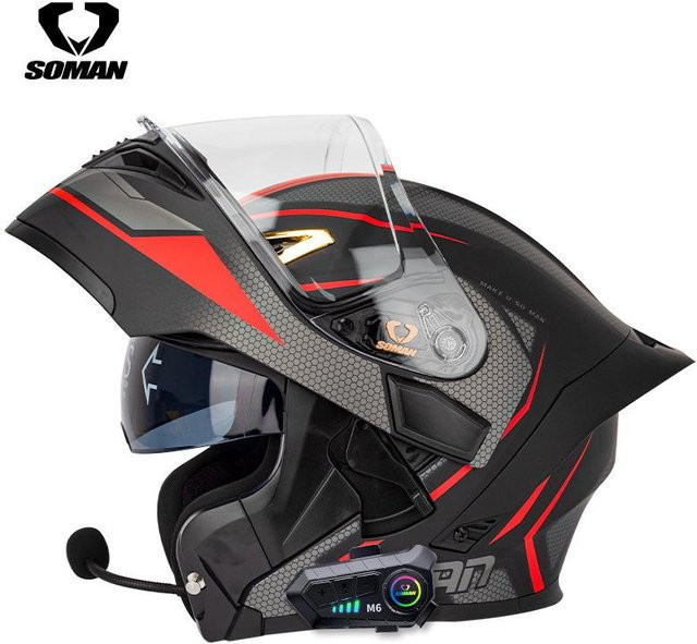 SOMAN SM955-S Klapphelm für Motorradfahrer in Schwarz mit Doppelvisier, Bluetooth und HD-Kopfhörern, Größe: Extra Extra Large - Bild 1