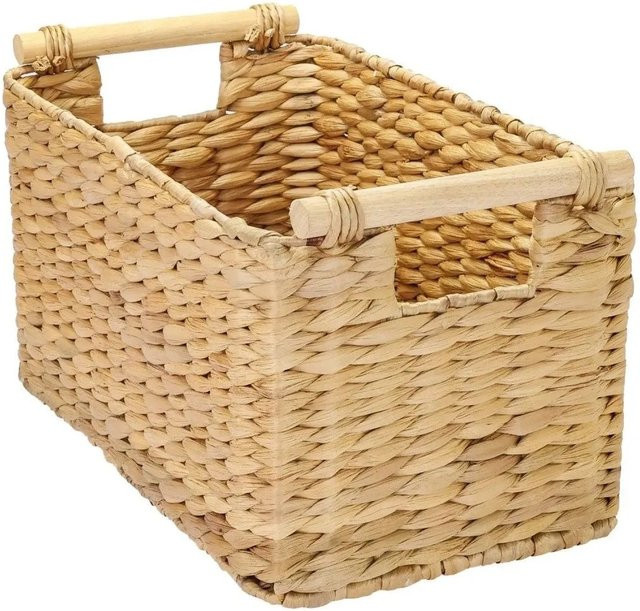 HMF Aufbewahrungskorb aus Wasserhyazinthe in Beige mit Holzgriffen, B/T/H: 37 x 22 x 20 cm - Bild 1