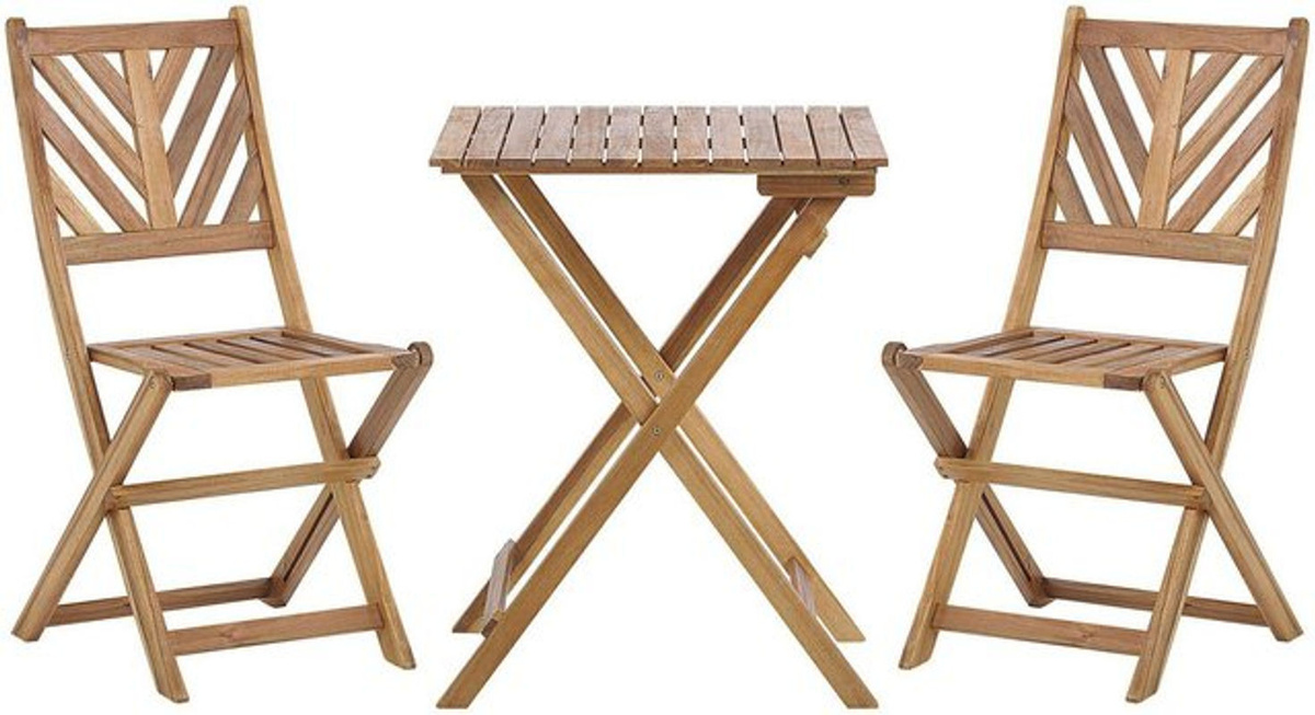 BELIANI Balkonset aus Akazienholz in Braun mit quadratischem Tisch und 2 Klappstühlen im Landhaus Stil, Tisch Breite: 58 cm, Tiefe: 58 cm - Bild 1