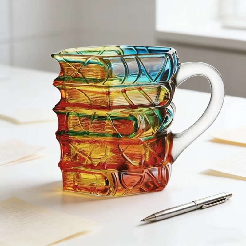 JUSTINLAU Kreativer Buchbecher aus Borosilikatglas in Multicolour mit Griff als Trinkbecher oder Kaffeetasse - Bild 3