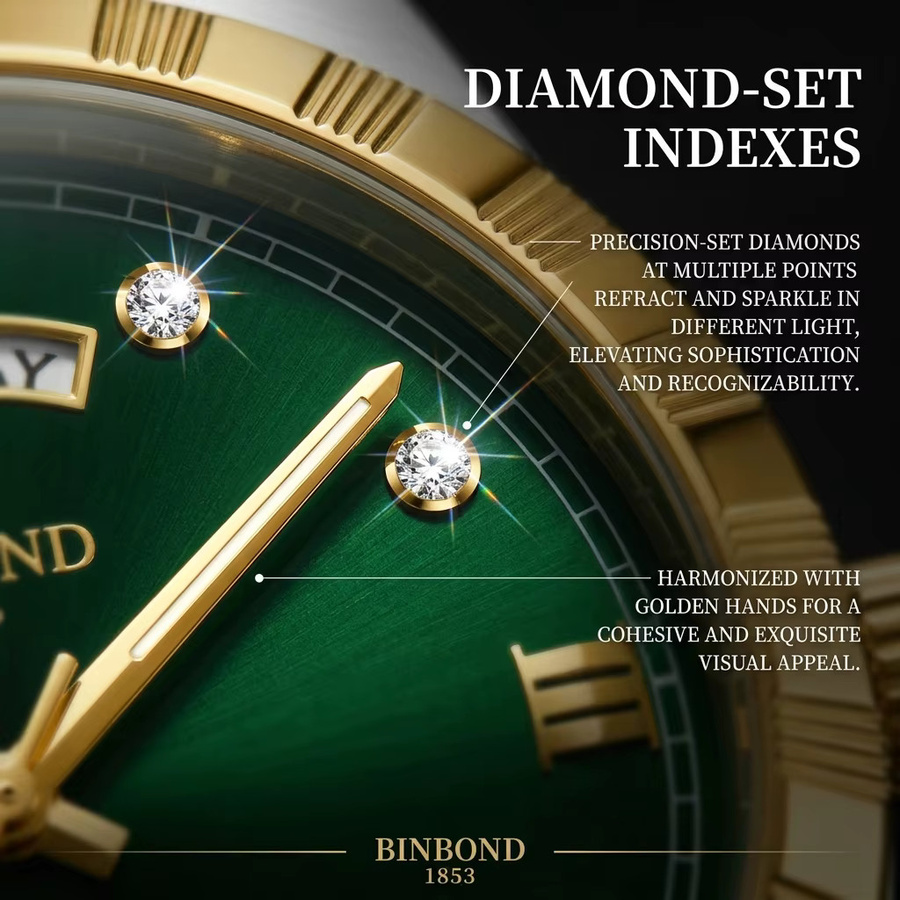 BINBOND Armbanduhr Quarz, Edelstahl, Bicolor, Grün, Herren - Bild 5