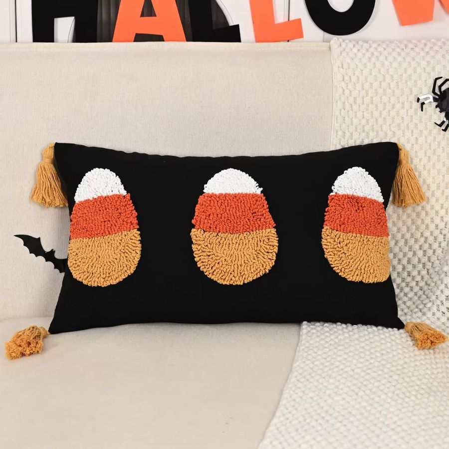 BUYNOW Halloween Kissenbezug aus Samt mit dreidimensionalem Geistenei Design in Schwarz für dein Wohnzimmer oder Sofa - Bild 4