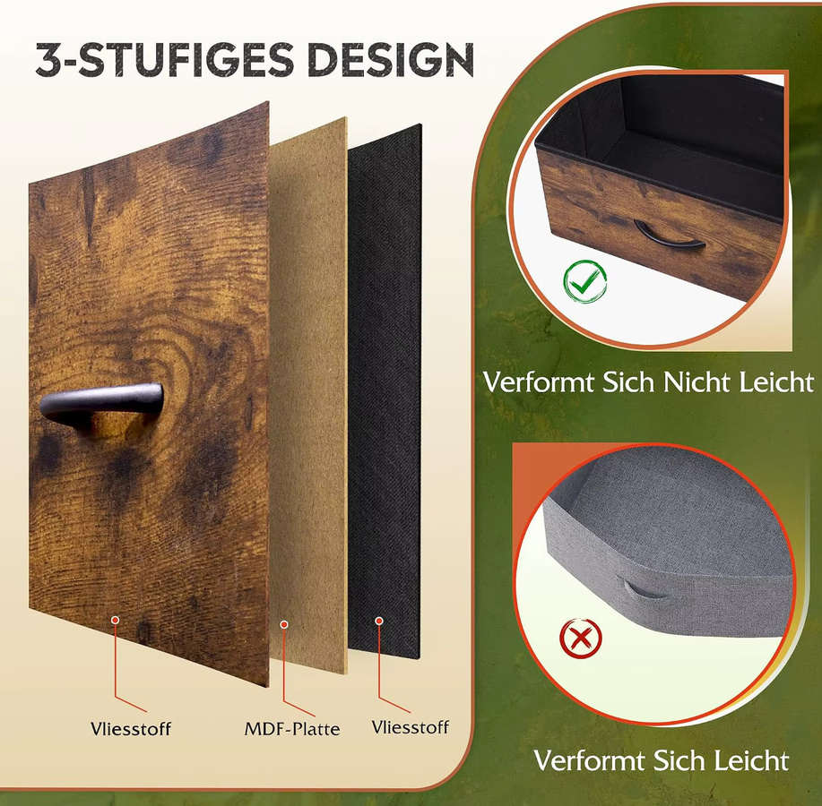 WLIVE Aufbewahrungsschrank mit 7 Stoffschubladen und stabilem Stahlrahmen, Kommode für Schlafzimmer oder Wohnzimmer, Weiß/Braun - Bild 6