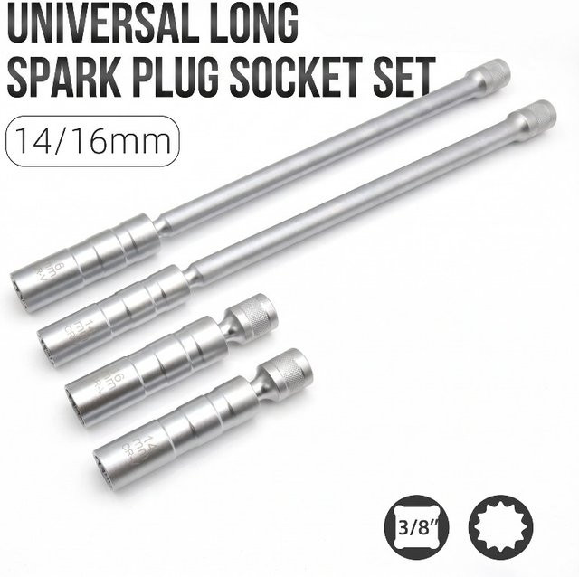 MANXI Magnetischer Zündkerzenschlüssel mit 3/8-Zoll-Antrieb und schwenkbarer Verlängerungsstange in Silber, Set für 14mm und 16mm - Bild 1