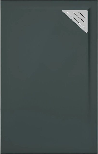 Mirlo Trinity Duschwanne aus Mineralguss, extra flach, Anthrazit, rechteckig, B/B/H: 100 x 80 x 3 cm, Ablauf rechtsbündig mit Chrom-Ablaufschutz und Anti-Slip-Funktion - Bild 1