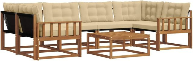 vidaXL Outdoor-Sofagarnitur 7-teilig aus Akazienholz mit Textilene und Kissen in Natur-Beige - Bild 1