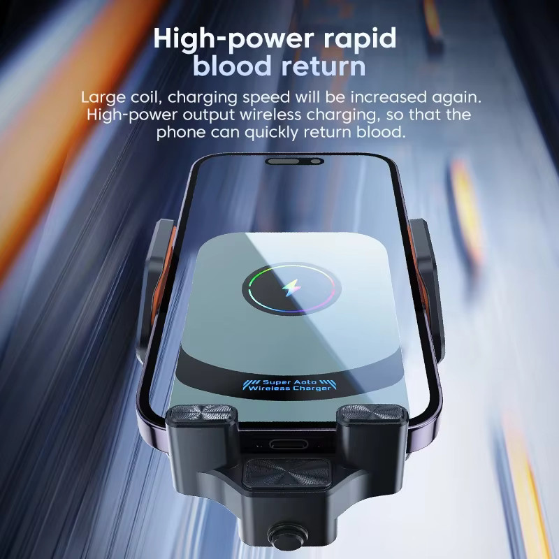UYUXIO Drahtloser Kfz-Ladegerät-Adapter mit automatischer Klemmung und Lüftungsschlitzen in Schwarz für iPhone 16, 15 Pro Max und Samsung - Bild 4