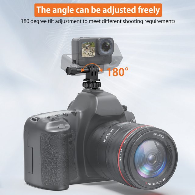VRIG AC24 Sportkamera-Adapter für Kaltschuhmontage, 180 Grad verstellbar mit 1/4 Zoll Schraubenloch, Stativhalterung in Schwarz, Ersatz für GoPro Hero - Bild 1
