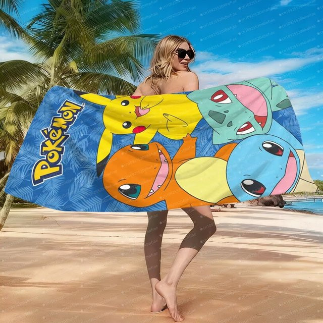 Bandai Pokémon Pikachu Kinder-Strandtuch, weiches und schnell trocknendes Cartoon-Schwimmtuch in Multicolour - Bild 1