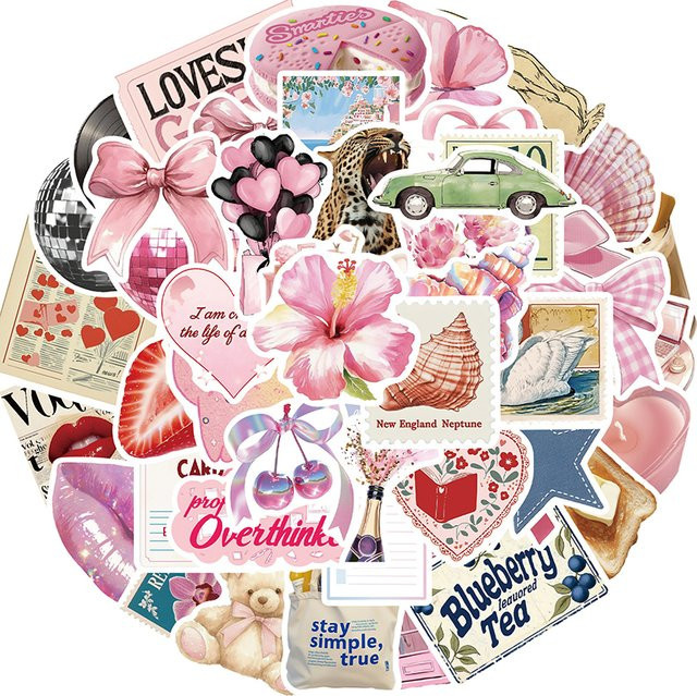 50 Stück Vintage-Aufkleber in Rosa, Kawaii Ästhetik, wasserfeste Vinyl-Aufkleber für Scrapbook, Tagebuch und Laptop - Bild 1
