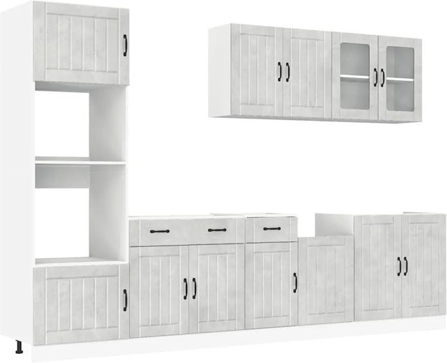 vidaXL Küchenschrank-Set Lucca in Betongrau aus Holzwerkstoff mit Glastüren, 7-teilig - Bild 1