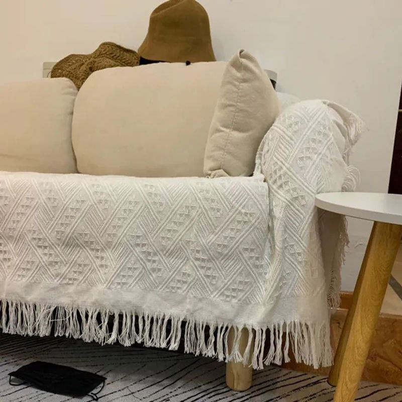 Yupartex Nordic Cotton Sofa Throw Decke in Weiß mit Quasten für Camping, Picknick und Strand, B/B: 90 x 150 cm - Bild 2
