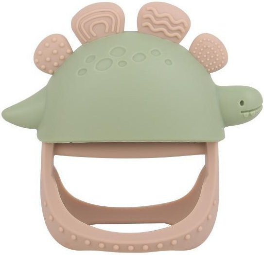 Xixig Silikon Dinosaurier Handschuh Beißring in Grün, BPA-freies Beißspielzeug für Babys ab 3 Monaten - Bild 1