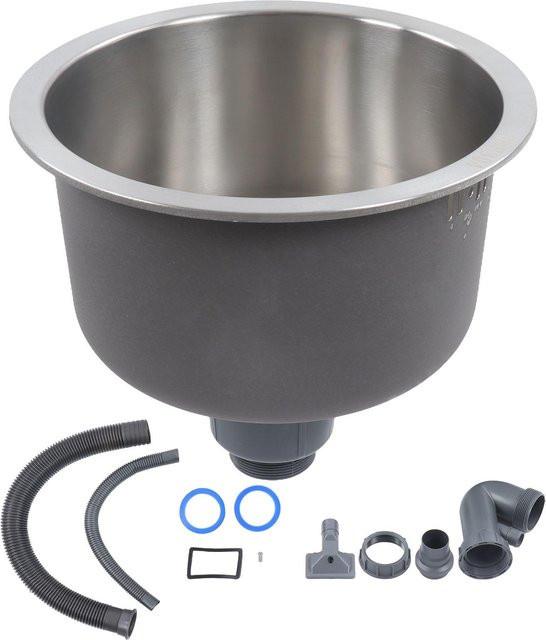 Aimo Mini-Küchenspüle aus Edelstahl in Silber, rund, Durchmesser: 30 cm, inklusive Abflussrohr - Bild 1