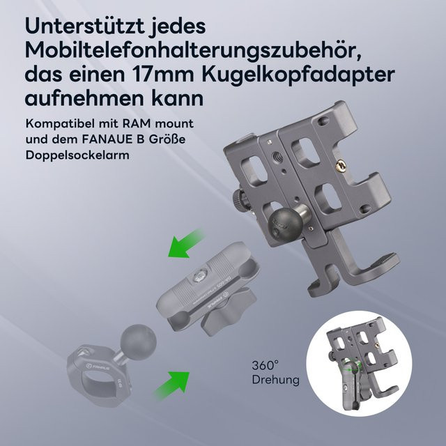FANAUE Motorrad-Telefonhalterplatte aus Aluminiumlegierung mit 17-mm-Kugelkopf für dein Bike - Bild 1