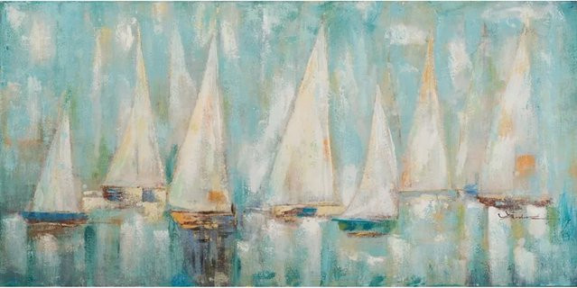 Art Universe Leinwandbild Segelregatta in Blau und Multicolour, Breite: 70 cm, Breite: 140 cm - Bild 1
